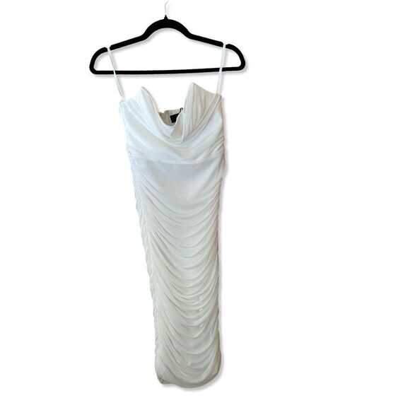 Michael Costello x Revolve India Dress white mesh shirred midi bodycon bustier - Picture 5 of 12